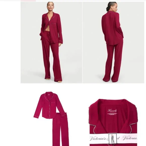 VS XS Regular 30" Inseam Modal PJ Set Red with Leopard Piping NWT - Picture 2 of 16